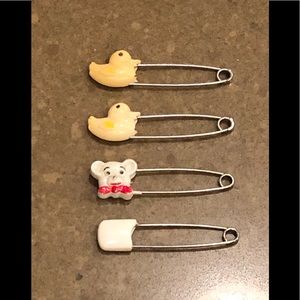 Set of 4 vintage baby safety pins.  Perfect for a shower prize or keepsake gift.